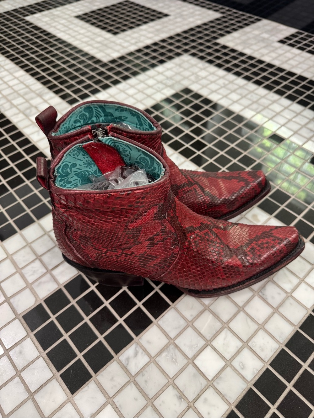 Corral Red Python Snip Toe Ankle Booties - Picture 2 of 6